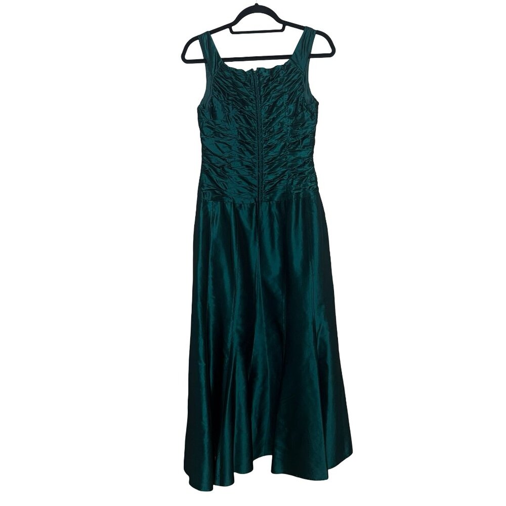 Teri Jon Rickie Freeman Women's MetallicEmerald 100% Silk Sleeveless Gown  Sz 14 - Picture 5 of 13